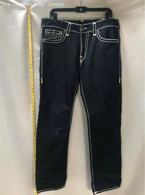 True Religion Mens Black Medium Wash 5-Pockets Denim Straight Jeans Size 36 • $14.50