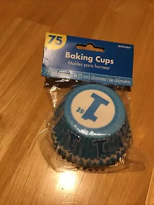1st BIRTHDAY BOY CUPCAKE CUP LINERS (75) ~ Party Supplies Cake Decorations Blue • $6.50