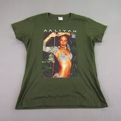 Vintage Aaliyah Shirt Womens Large Green Graphic Music R&B Y2K Concert LadiesTee • £3.85