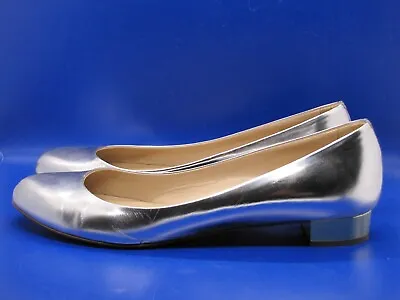 J. Crew Janey Silver Leather Flats With 0.5 Inch Gold Heel 10 Italy EUC • $39.99