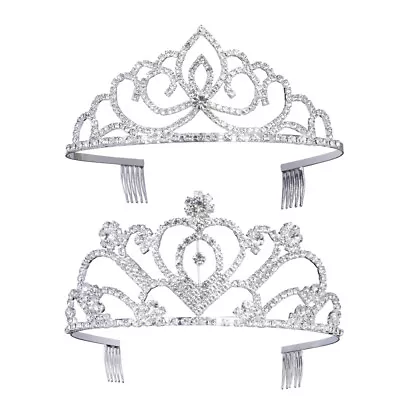  2 Pcs Wedding Hair With Tiara Women Rhinestones Headpiece For Bride Accessories • £12.15