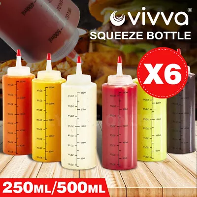 $12.99 • Buy 6pcs 250/500ML Sauce Bottle Measuring Squeeze Bottle Condiment Mustard Dispenser