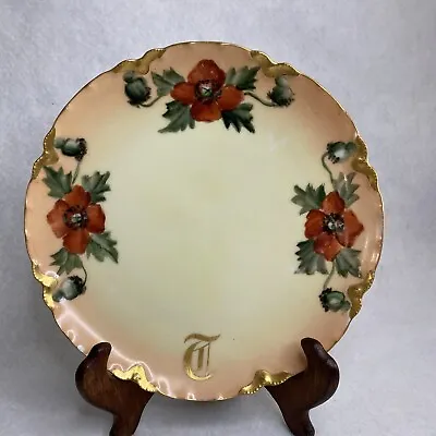 Antique Haviland Limoges Hand Painted Cabinet Plate  T  Red Poppy Pair Signed • $34