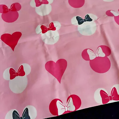 Vintage Disney Pink Minnie Mouse Ears Bows Hearts Twin Flat Sheet Fabric 66 X 96 • $18.87