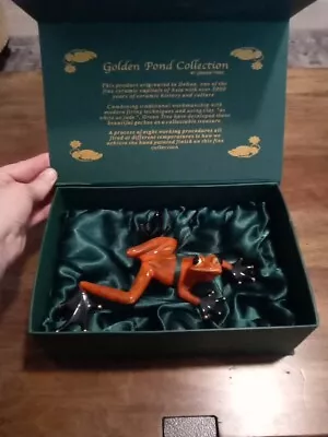 Fine Ceramic Frog Figurine Golden Pond Collection Orange  W/ 22k Gold Accents • $32