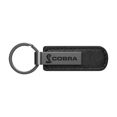 Ford Mustang Cobra Gunmetal Gray Metal Plate Black Leather Strap Key Chain • $19.99