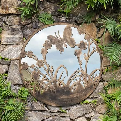 Garden Mirror Butterfly Floral Silhouette Wall Panel Frame Round Decor Ornament • £24.49