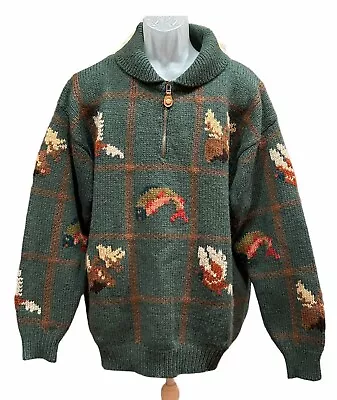 Vintage LL Bean Moose Duck Fish Wool Sweater Fishing Hunting Size XL 80s  **READ • $289.99