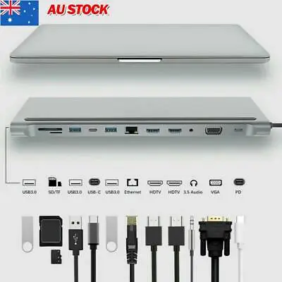 $64.99 • Buy 12 In1 Type-C Laptop Docking Station USB 3.0 HDMI 4K VGA PD USB Hub For MacBook~