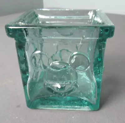 Disney Glass Relief Raised Mickey Mouse Blue Green Candle Holder - Cubed - G3 Sb • $12.93