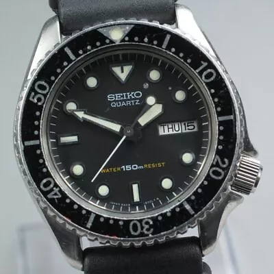 New Batt & Belt◆Exc5◆ Vintage SEIKO 6458-6000 Diver's Black Men's QZ Watch... • $317.52