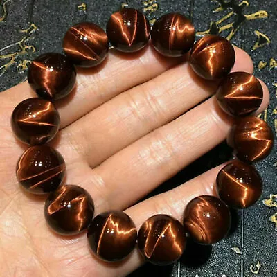 100% Natural 16mm Red Tiger's Eye Round Gemstone Beads Bracelet 7.5  AAA++ • $8.55