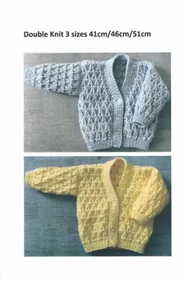 Babies Cardigan Knitting Pattern Double Knit 3 Sizes 41/46/51cm A5 Booklet • £2.05