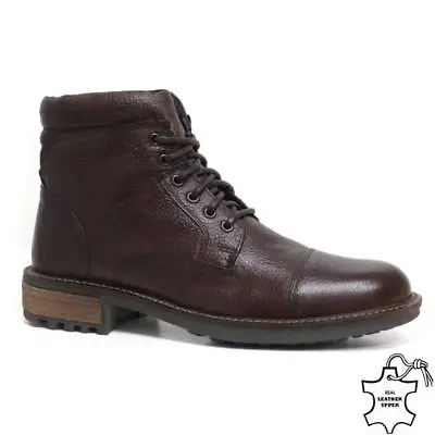 Mens Leather Boots New Smart Formal Army Military Combat Ankle Boots Shoes Size • £34.95