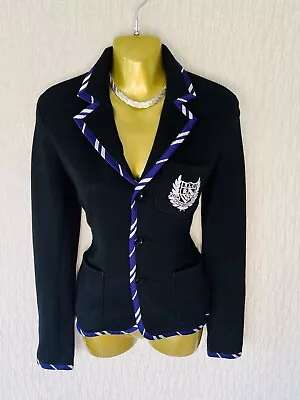 Exquisite Ralph Lauren Black Contrast Trim Preppy Knit Blazer UK12 Stunning • £4.20