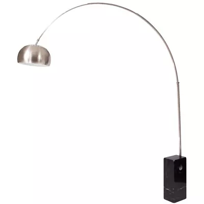 LeisureMod Modern Arco Stainless Steel Floor Lamp With Marble Cube Base In Black • $470.99