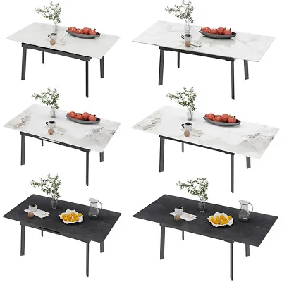 $725.94 • Buy 130~160cm Expandable Rectangular Real Marble Dining Table W/ 4 Strong Metal Legs