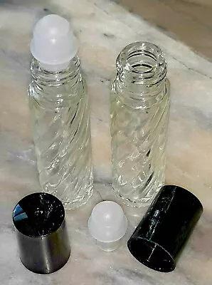 2 Clear Swirl Glass Roll On Bottles With Roller Ball And Caps .35oz Travel Size • $2.84