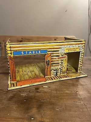 Vintage Tinplate Mettoy Wild West Stables & Officer Headquarters Log Cabin Fort • £28