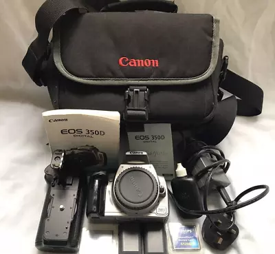 Canon EOS 350D Camera Plus Bag Battery Grip Batteries Charger Memory Cards Etc • £50