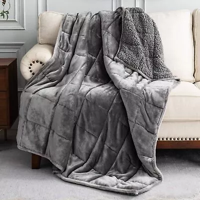 Sherpa Fleece Weighted Blanket 7 Kg Adult Soft Dual Sided Plush Grey Blanket • $98.56