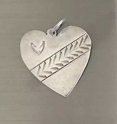 Vintage Signed Mexico Sterling Silver 925 Stamped Heart Pendant 1 3/8” X 1 1/8” • $14.99