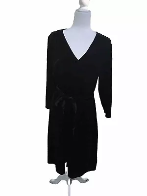 J. Jill Faux Wrap Dress Women's Size Large Tall Velvet Black Fit & Flare • $61.20