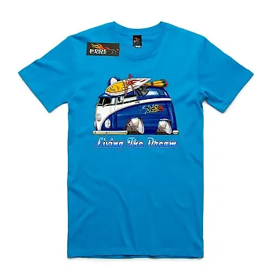 Men's As Colour T-shirt Surf Blue VW Split Screen Kombi Van Living The Dream. • $35.90