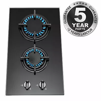 SIA GHG301BL 30cm Black 2 Burner Gas On Glass Domino Hob & Cast Iron Stands • £99.99