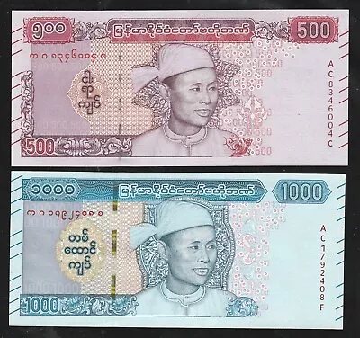 Burma/myanmar Money 2020 Issued 500/1000  Kyat Set Pg-85/86 Unc/au • $3.95