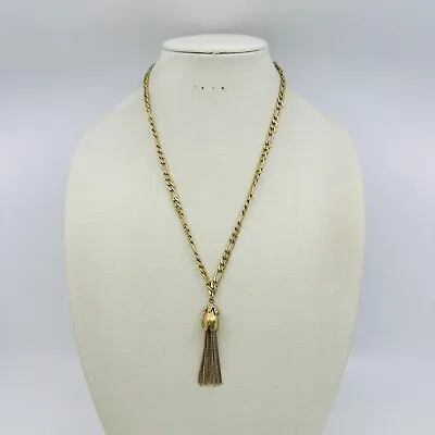 J. Crew Necklace Flower Tulip Tassel Pave Rhinestone 28  Gold Tone Jewelry • $29.95