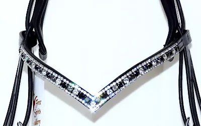 $79 • Buy FSS SHIMMER CLEAR/JET BLACK/GREY CRYSTAL 3 Row 6mm/3mm Bling V SHAPE Browband 