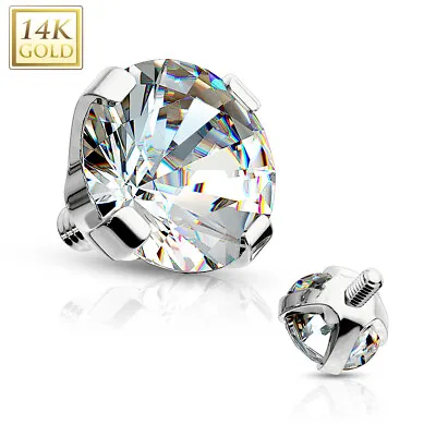 14K Solid White Gold Round Prong CZ Gem Micro Dermal Anchor Top 14g • $39.99