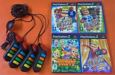 £24.97 • Buy Buzz Game Bundle For PlayStation 2 (PS2) - 4 Wired Buzzers + 4 Games