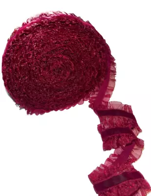 7/8 Double Frill/Ruffle Velvet Ribbons- 5 Yards Dark Red • $12.99