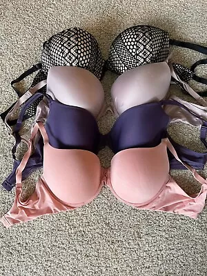 4 Victoria's Secret Padded Push Up Bras 36DD Pink Purple Black/Tan Taupe • $14.99