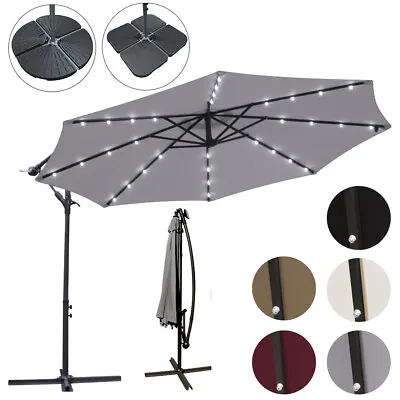 £49.99 • Buy 3m Banana Garden Parasol Sun Shade Patio Hanging Umbrella Cantilever With 32 LED