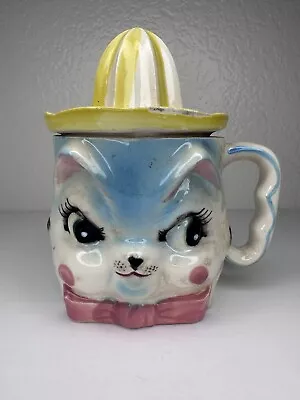 1950s Vintage Ceramic Cat Face Blue Citrus Juicer - Retro USA-Made Kitchen Tool • $67.49