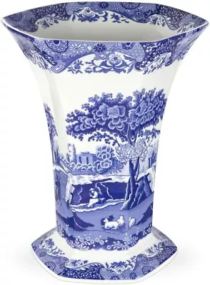 Spode Blue Italian Hexagonal Vase Fine Porcelain 10.5 Inch - Blue & White • $73.99