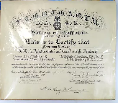 Vintage 1924 Masonic Lodge Certificate Valley Of Buffalo New York AASR Palmoni • $22.49