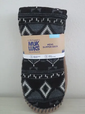 Muk Luks Men's Sz L/XL (11-13) Black/Gray Geometric Slip Resistant Slipper Socks • $12.45