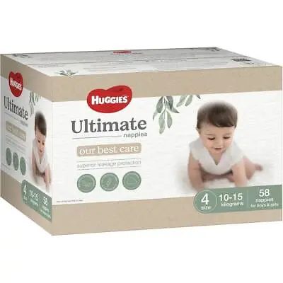 $44.99 • Buy Huggies Ultimate Nappies Toddler Size 4 (10-15kg) Carton Of 58 Huggies