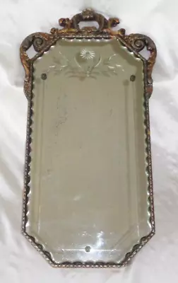 Antique Wood Frame Etched Mirror W Beveled Edge 28 1/2 X 15 1/4 Inch • $424