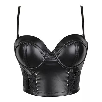 Sexy Black PU Leather Bra Push Up Bralet Women's Tube Top Corset Bustier Bra Clu • $41.79