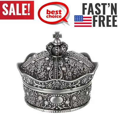 Vintage Jewelry Box Antique Crown Design Trinket Treasure Chest Storage Small • $18.52