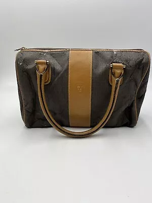 Vintage Fendi Logo Brown Beige Canvas Doctor Bag Handbag *flaws • $25