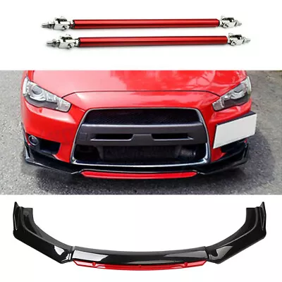 Front Bumper Lip Splitter Spoiler Strut Rod Body Kit For Mitsubishi Lancer EVO X • $69.99