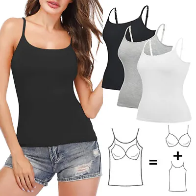 £14.79 • Buy UK Women Adjustable Strap Camisole With Built In Padded Bra Vest Sleeveless Cami