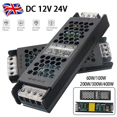 LED Transformer AC240V To DC12V 24V 60W-400W Power Supply Driver Switch Adapter • £9.10