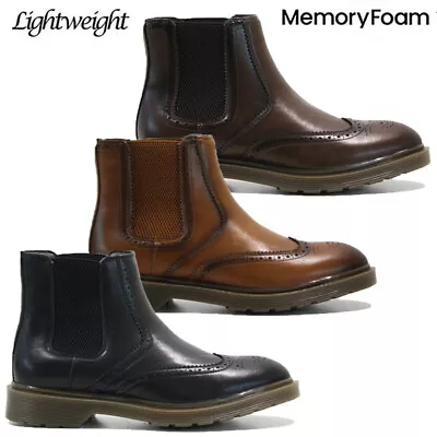 Mens Memory Foam Brogue Casual Smart Chelsea Dealer Ankle Work Shoes Boots Size • £19.95